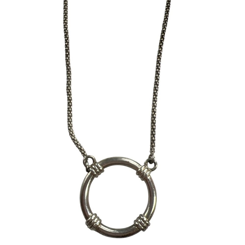 Sterling Silver Long Circle Necklace 28” Minimalist Simple Circle Pendant 9g